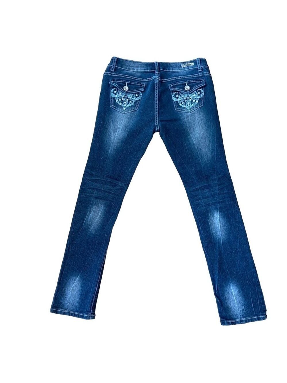 Touch Me Jeans Crystal Embellishments Flap Pockets Low Rise Ripped Size 11-12